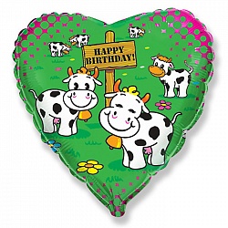 Фольгированное сердце "С Днём рождения (коровы), Зеленый 46 см"